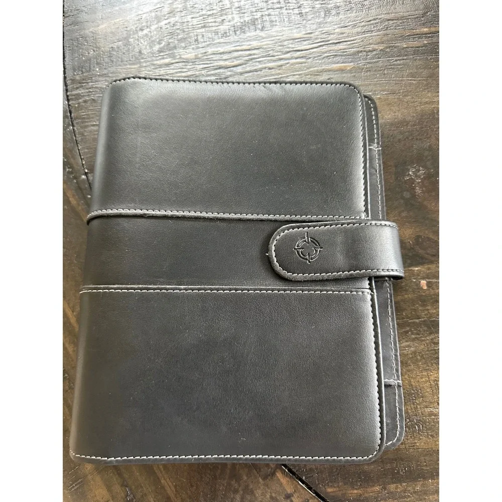 Franklin Covey Black Leather 7 Ring Binder Planner Organizer Folio Pad **see des